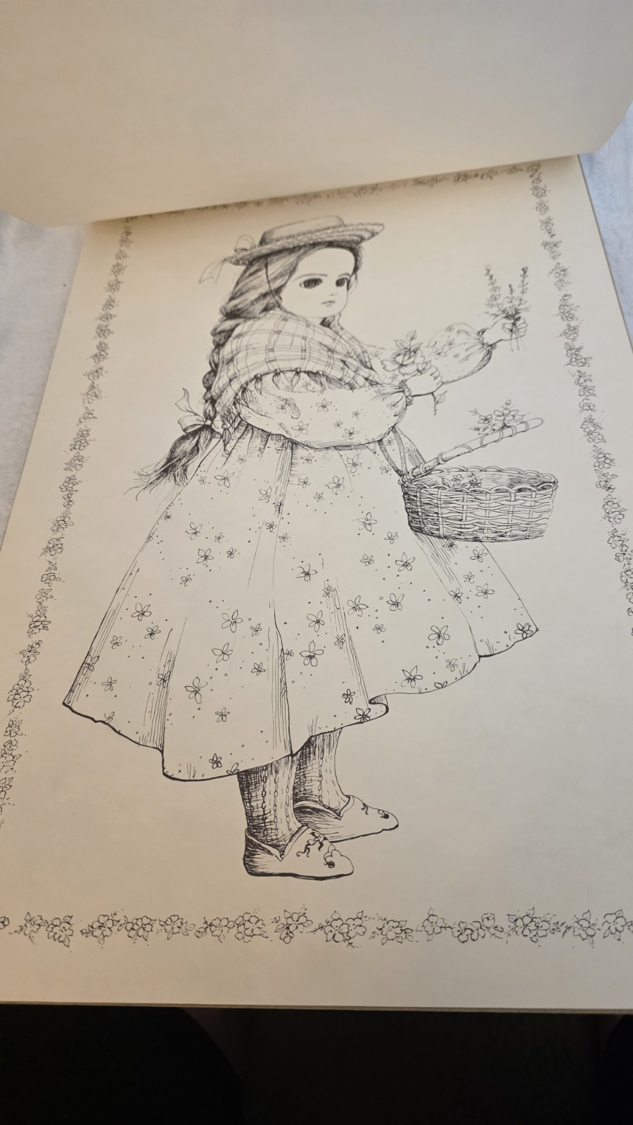 Vtg Kim’s Antique Dolls Coloring Book Red Farm Studio 12×18.5 Unused