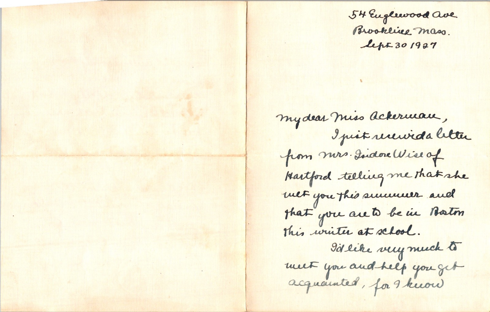 1927 MS Letter & Envelope Nanette Gutman to Rose Ackerman Boston MA Student