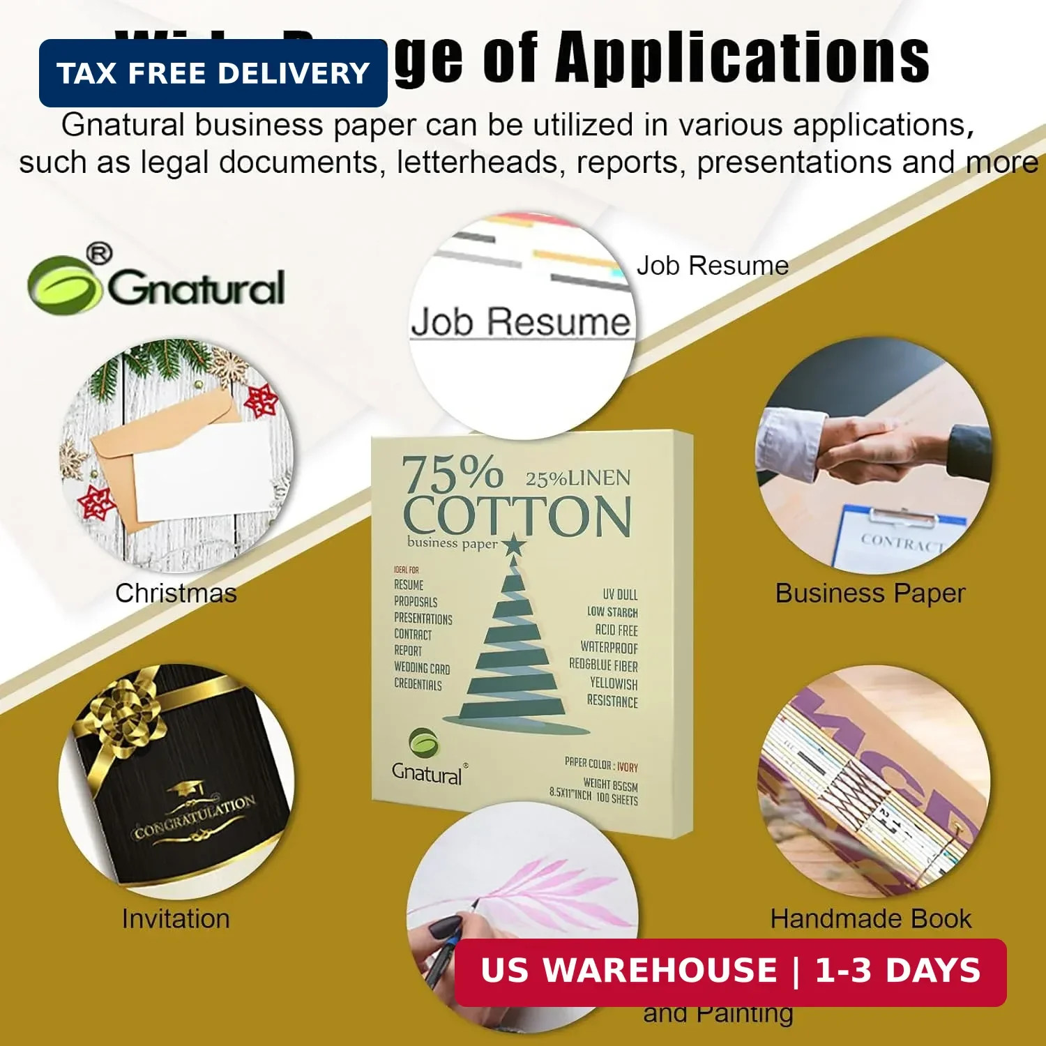 75% Cotton 25% Linen Business Paper, Ivory 85gsm 8.5″W x 11″L Resume Paper, Won’