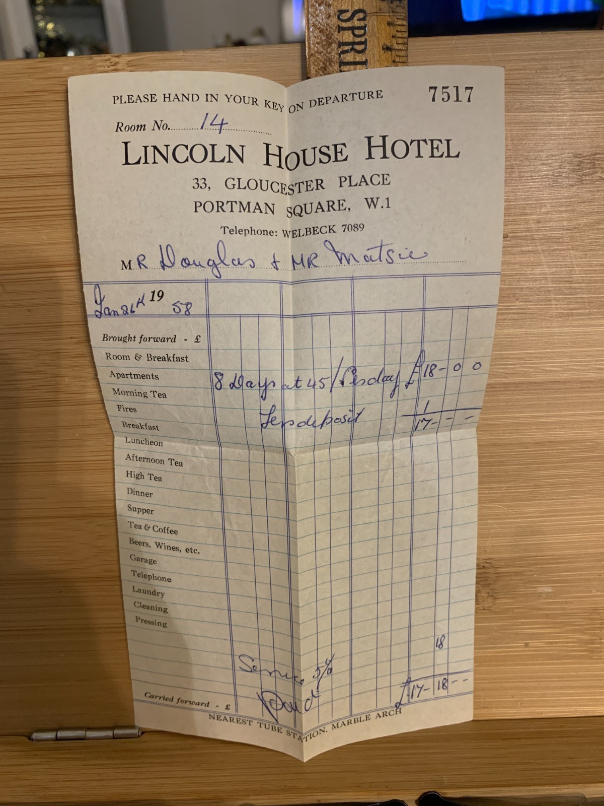 Lincoln House Hotel Britain England ? vintage January 26 1958 Location unknown