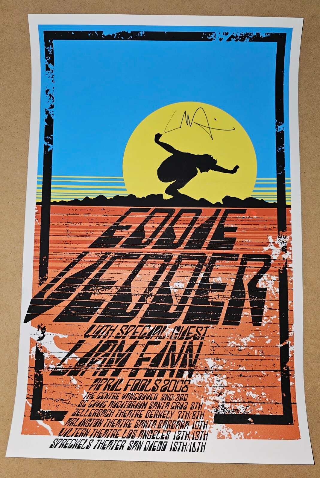 Signed 2008 Eddie Vedder Liam Finn Concert Poster Brad Klausen Print Pearl Jam