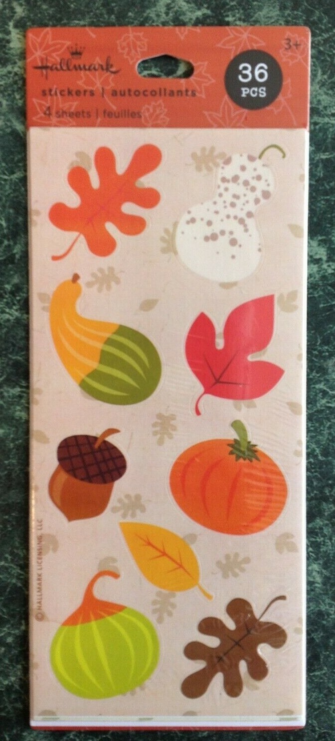HALLMARK Stickers HALLOWEEN Fall LEAVES Gourds ACORNS, 4 Sheet Package Acid Free