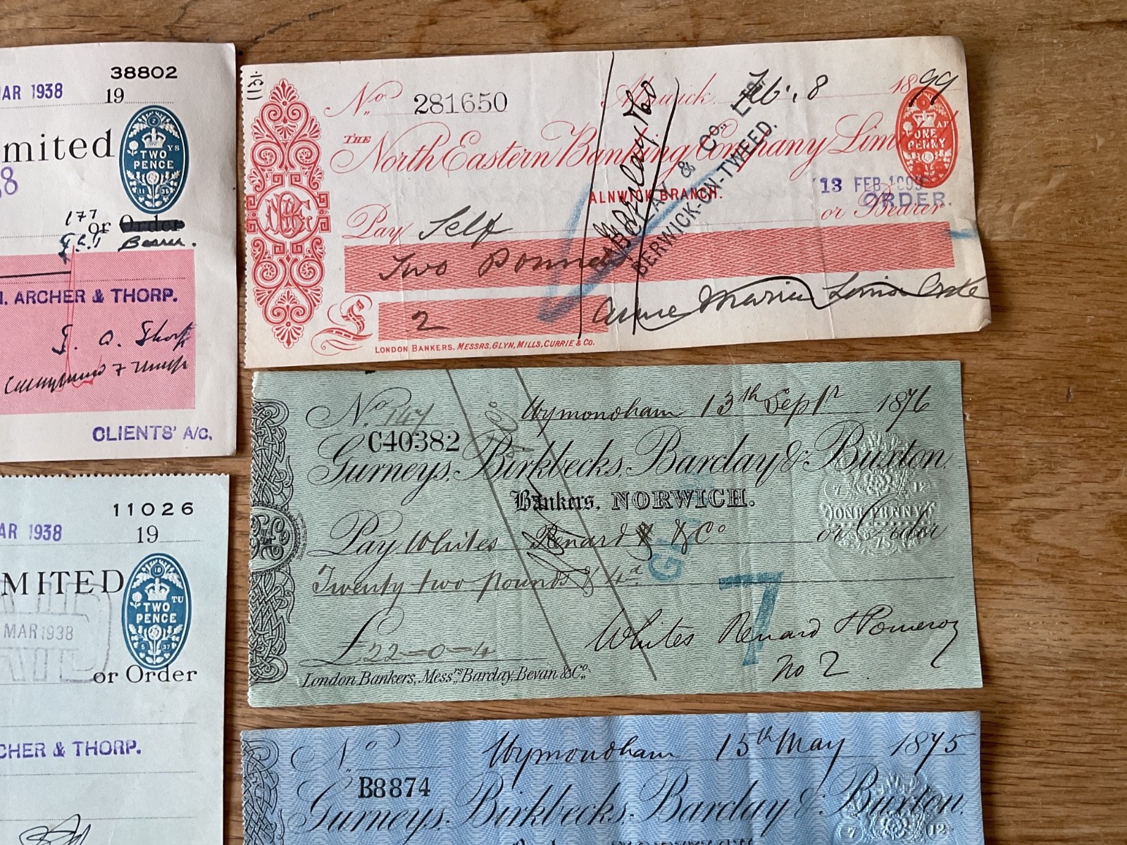 British vintage used cheques 6 items B5336