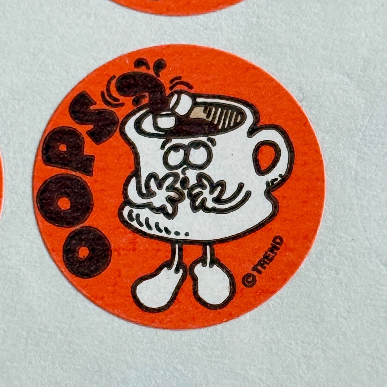 Partial Sheet of 4 Vtg OOPS Coffee Scratch n Sniff Stickers 1980s Matte Trend