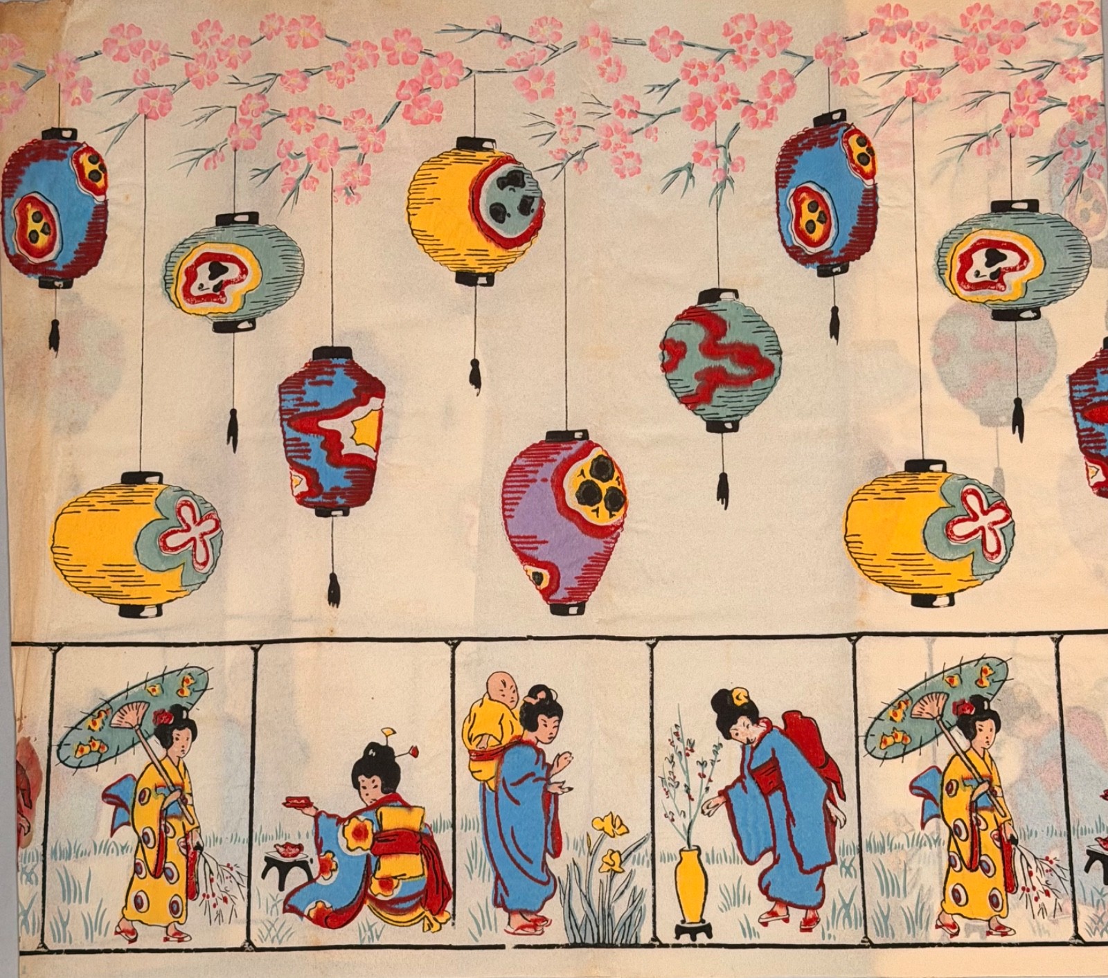 1920’s Vintage Crepe Paper, Cherry Blossoms