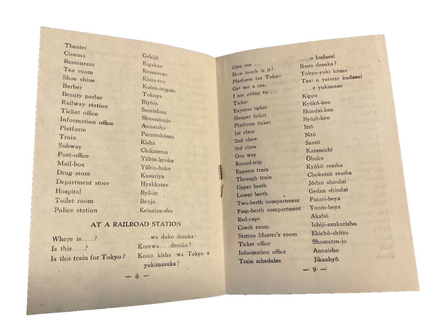 1945 English Japanese List Useful Words Phrases Japan Travel Bureau Tokyo J5
