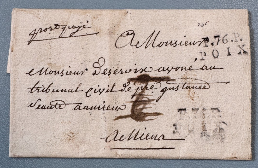 Letter De POIX (Somme) / Linear Brand P.76.P. / POIX – 1811 – Shipping Paid