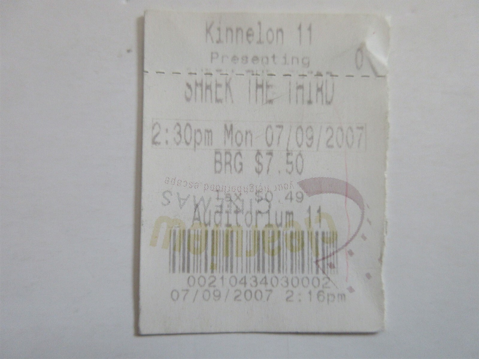 Shrek the Third 2007 Ticket Stub Kinnelon , NJ
