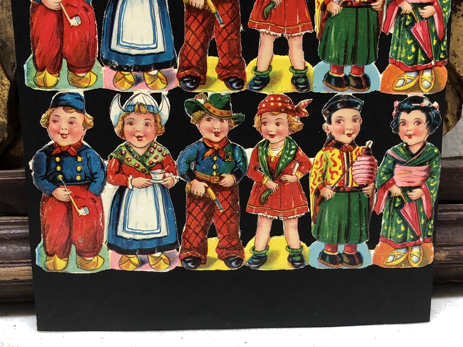 Kids in Costoms Cats ++ Die Cut Scraps Glued on Paper Double Sided L11
