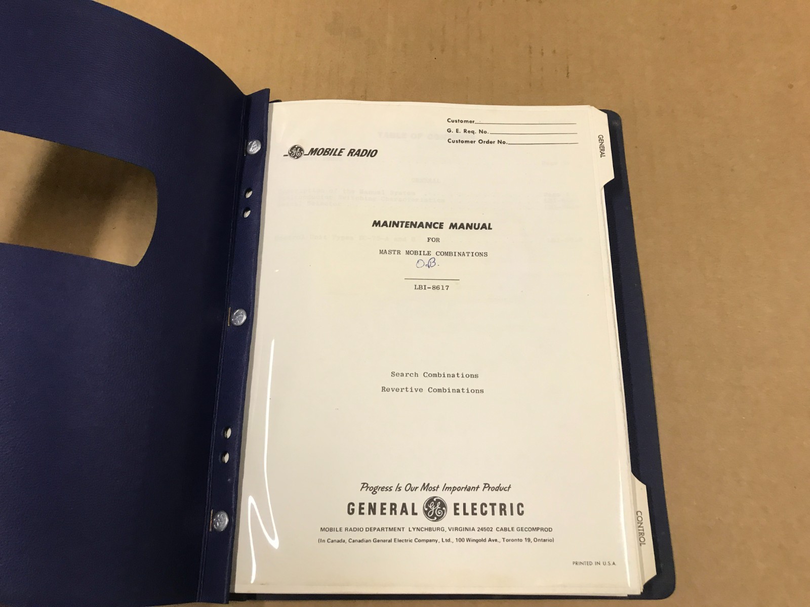General Electric Maintenance Manual For Master Mobile Combinations – LBI-8617