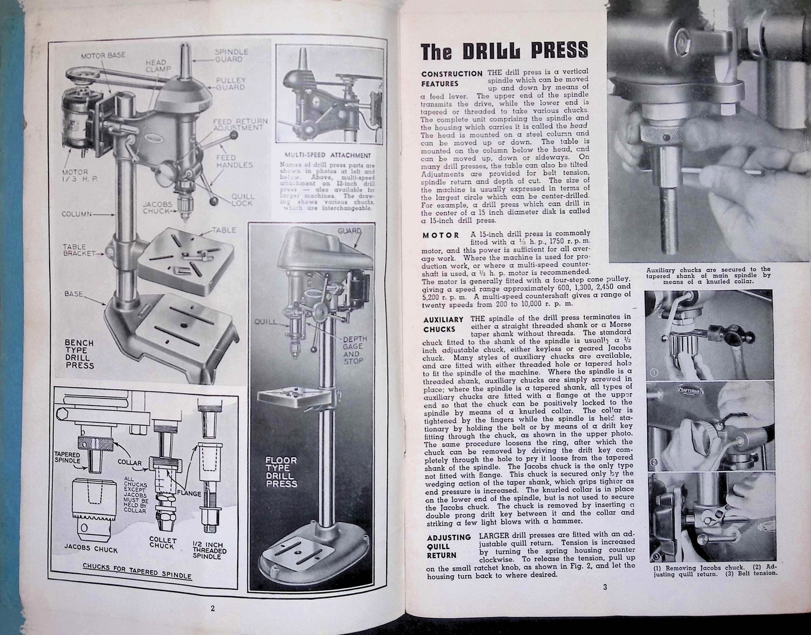 Craftsman Drill Press Handbook 3rd Ed Sears c1950s Woodworking DIY Guide