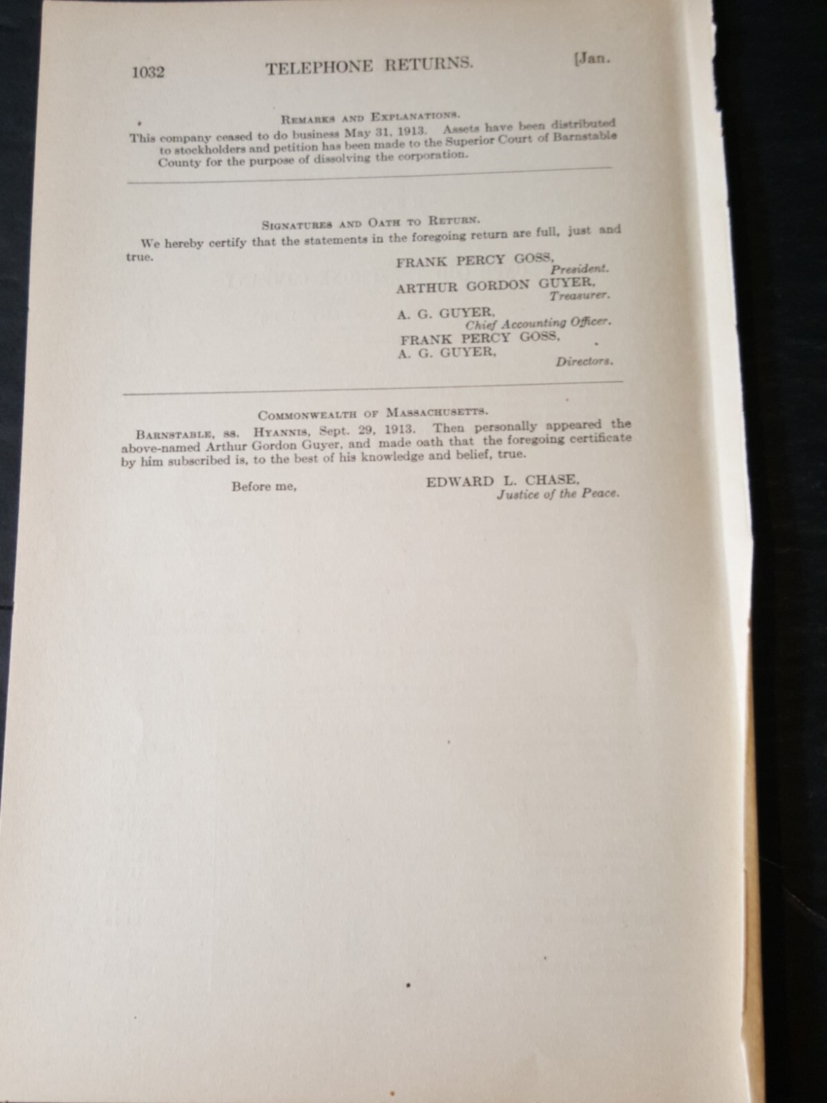 1913 report CAPE COD TELEPHONE COMPANY Massachusetts Frank Percy Goss A. Guyer