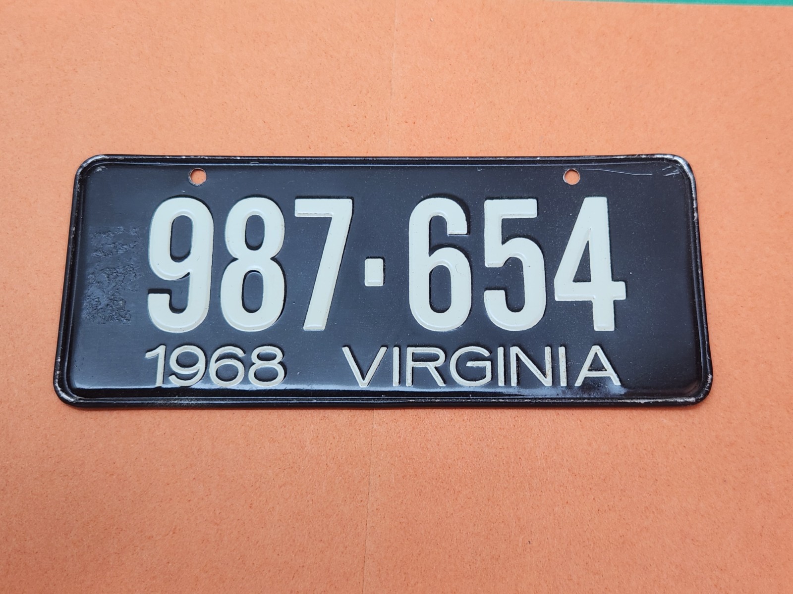 1968 Post Cereal metal license plate Virginia 987-654