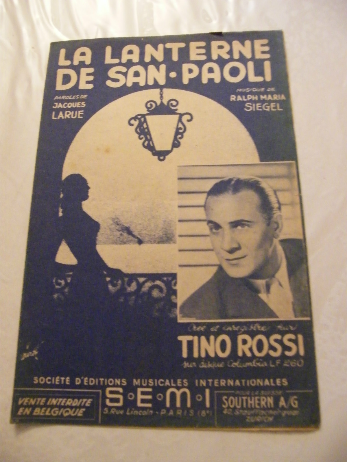 Sheet Music La Lanterne de San Paoli Tino Rossi 1948 Accordion