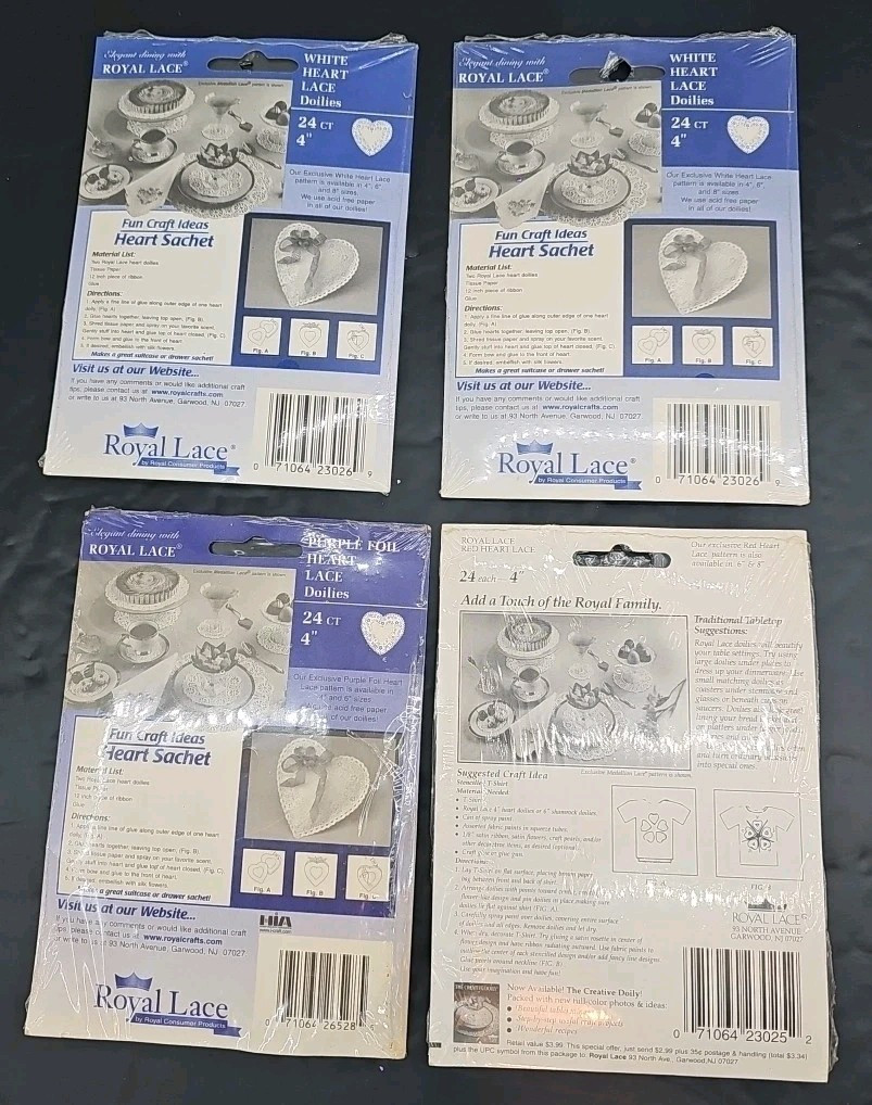 Vtg New Royal Lace Paper Doilies Heart Shaped 12pks (234 Total) Crafts Art Decor
