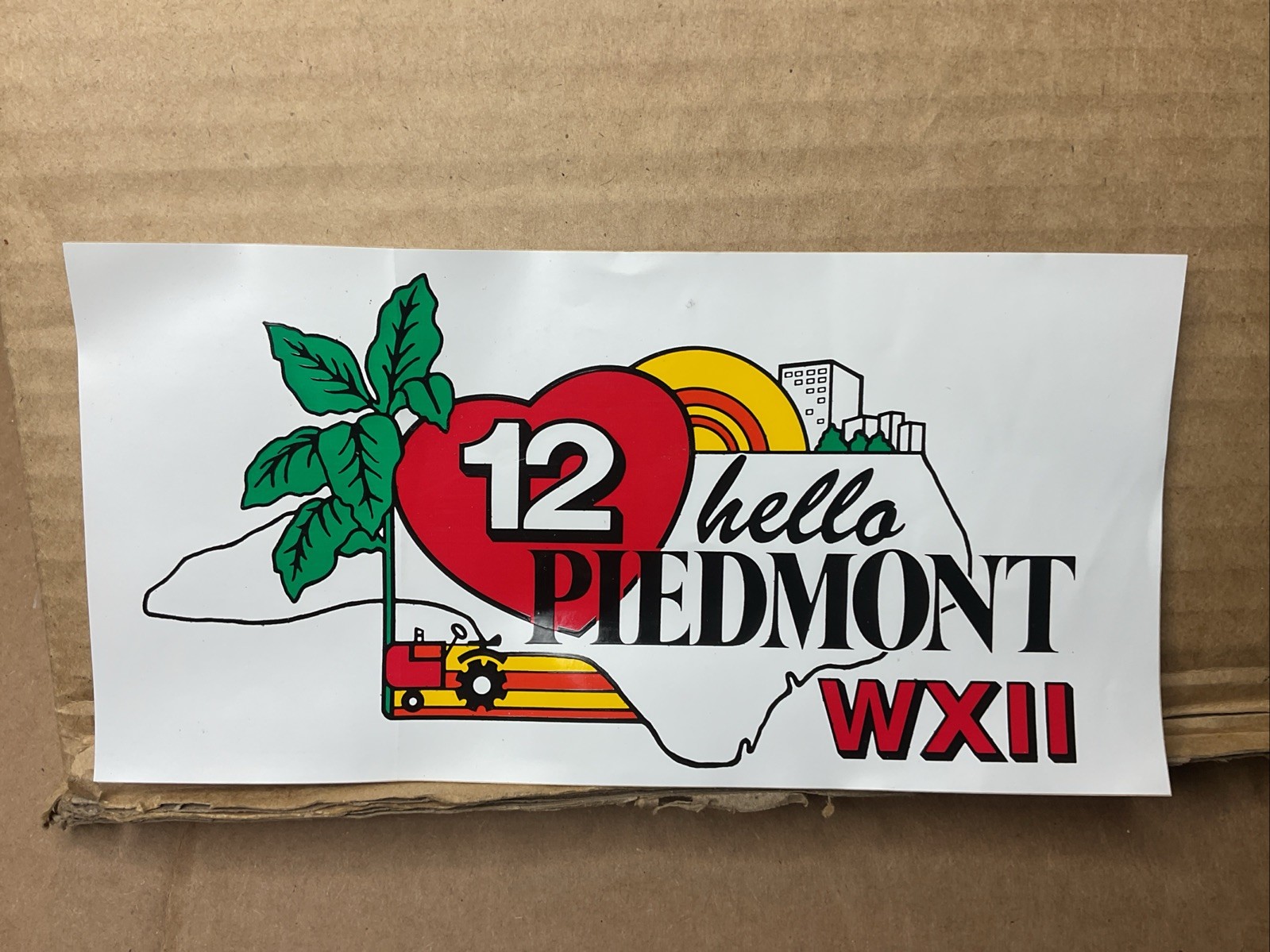 Vintage News 12 Hello Piedmont WXII Bumper Sticker Tractor Heart Nc B68