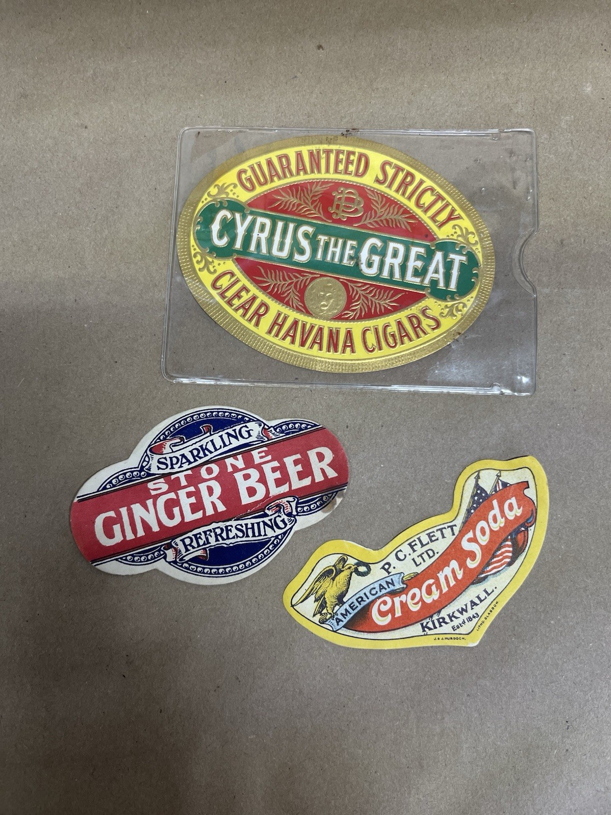 Vintage Paper Labels Bottle Cyrus Cigar Cream Soda Ginger Beer Drink Beverage