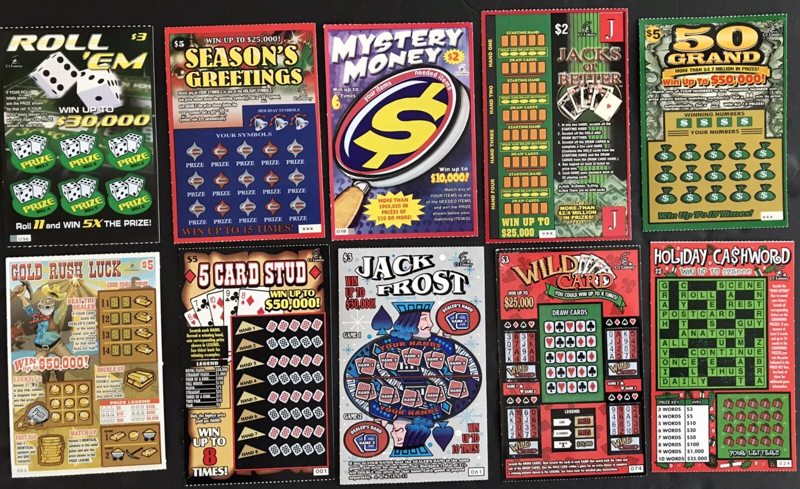 Connecticut Instant SV Lottery Tickets,1980s-early 2000s ,Lot LG-3,no cash value