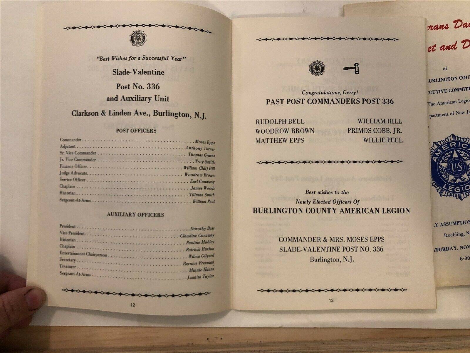1977 Burlington County Veterans Day Banquet Dance Programs American Legion NJ