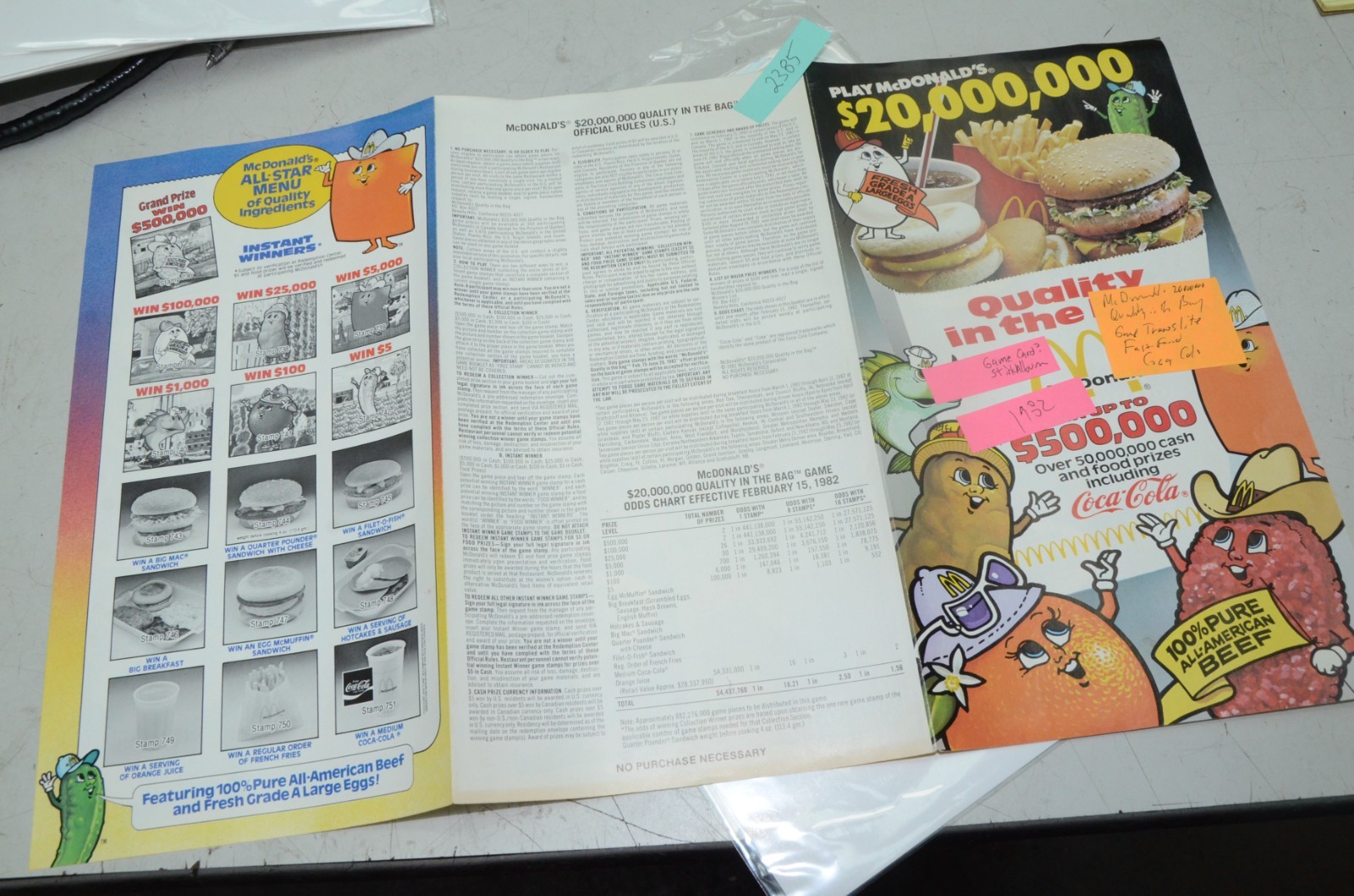 1982 McDonalds 20,000,000 Game Card Strickalbum Game