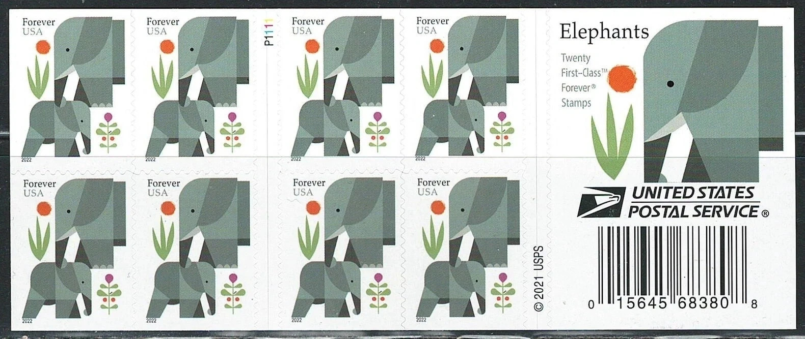 100 Forever First Class Elephant Stamps 2021 Book Pane – New sealed Collectible