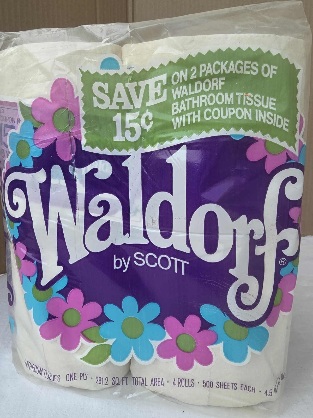 Vintage SCOTT WALDORF Flower Power Toilet Paper NOS In Sealed Package 4 Rolls