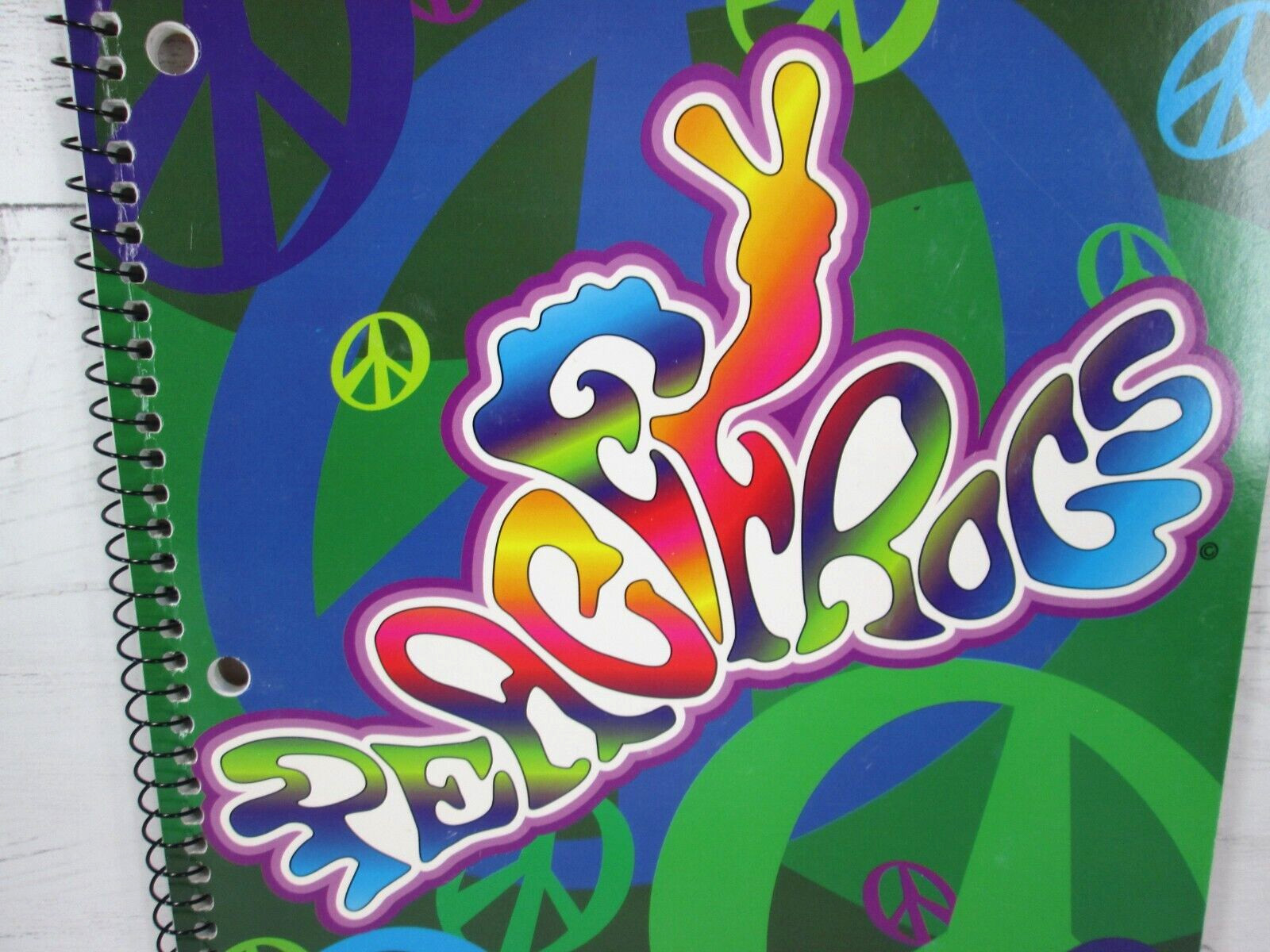 Vintage 80s Peace Frogs Sign Spiral Notebook Theme Book Green Colorful Made USA