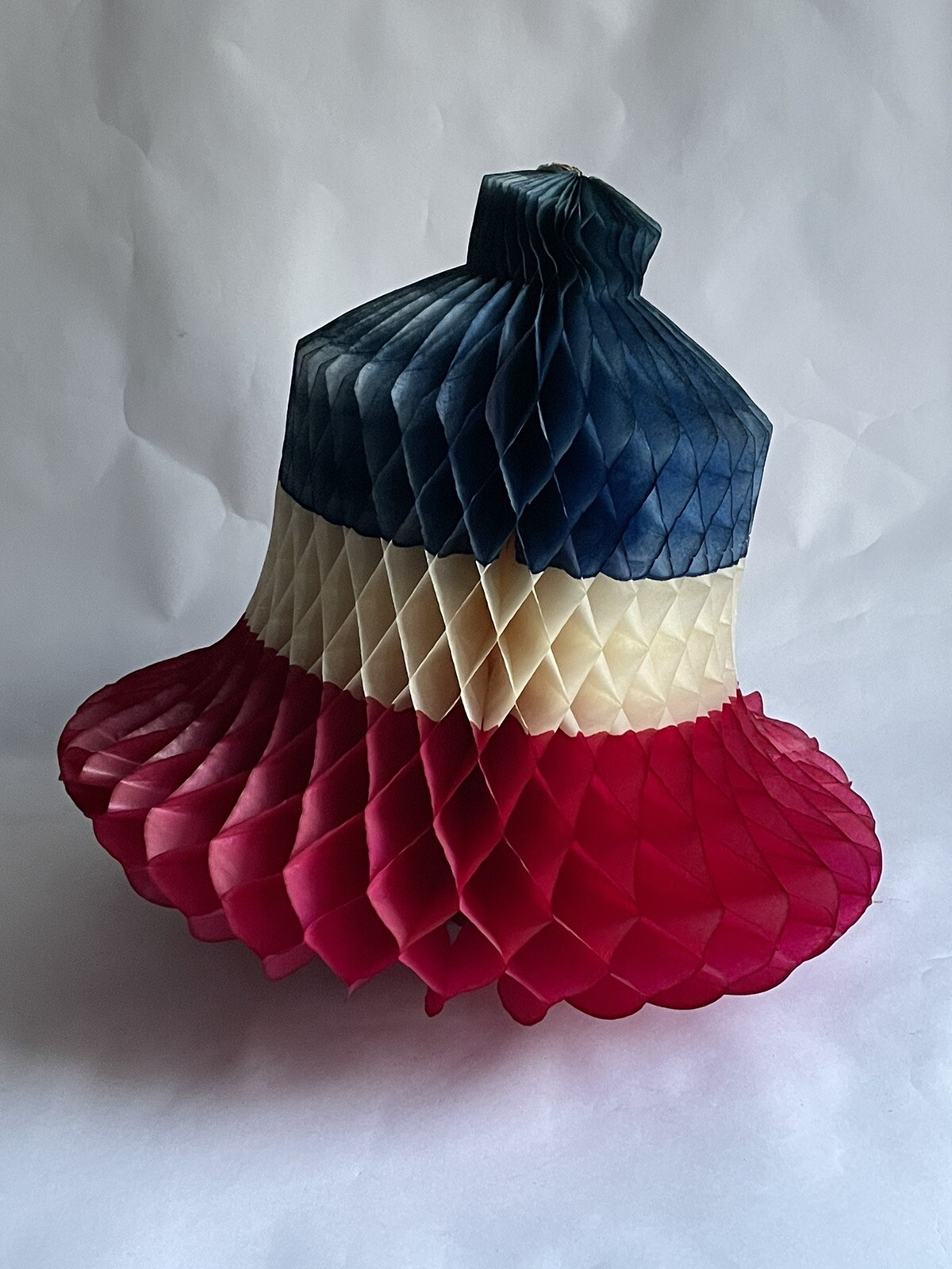 Vtg “AMSCAN” BELLS Paper Honeycomb Handmade Denmark 1950s Red White Blue 24”x18”