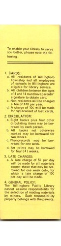 Willingboro NJ Public Library Bookmark ~1970s WPL