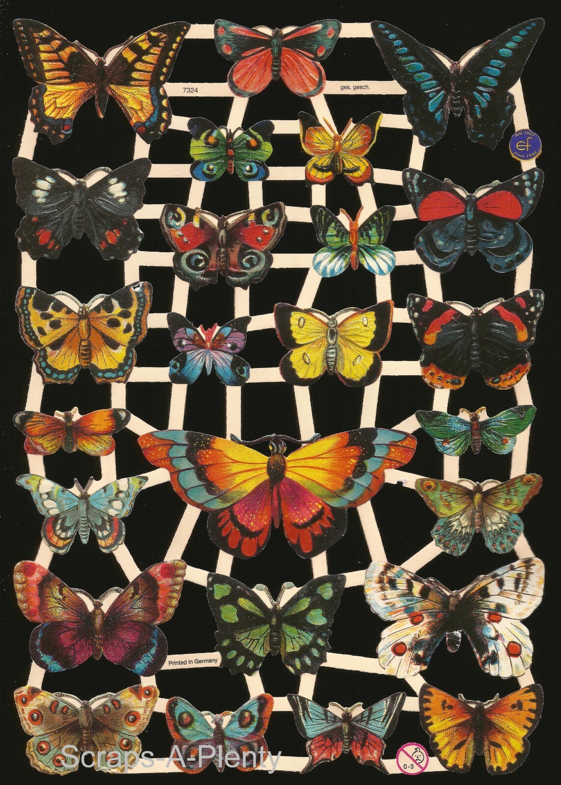 German Embossed Scrap Die Cut – Colorful Moths / Butterflies NICE EF7324