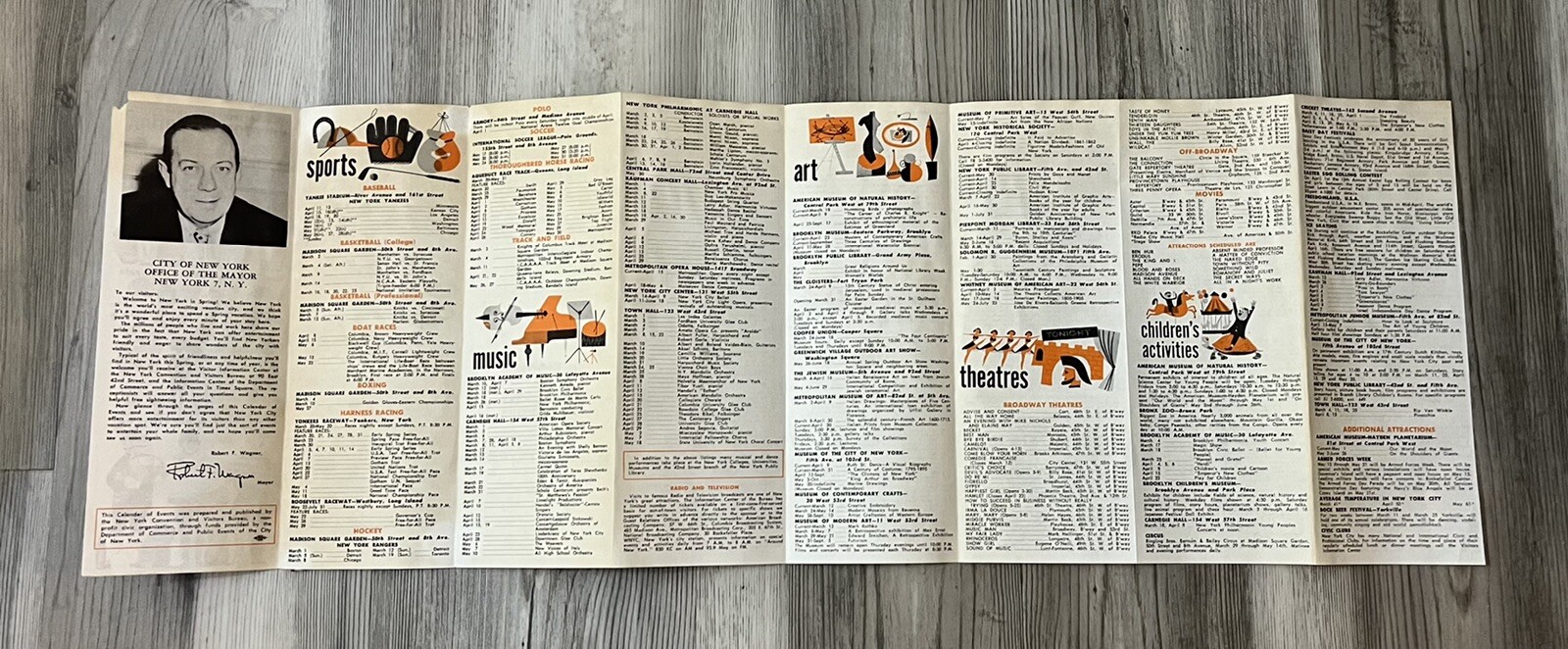 Vintage New York N.Y. Quarterly Calendar Of Events Spring 1961 Brochure Foldout
