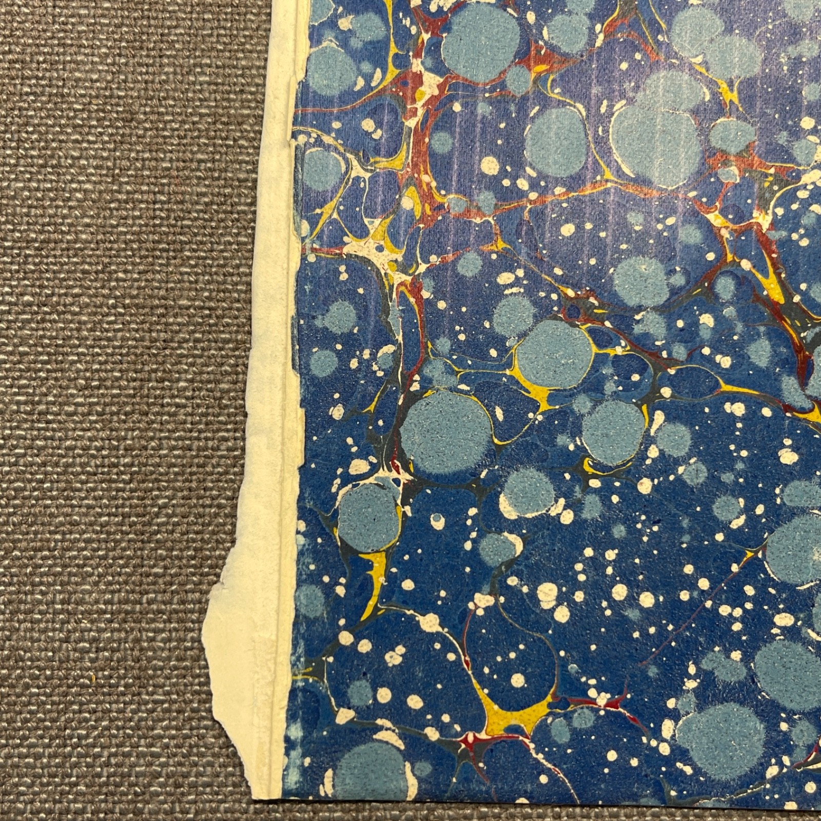Antique Marbled End Papers Bookbinding Blue Yellow Red Lot of 3