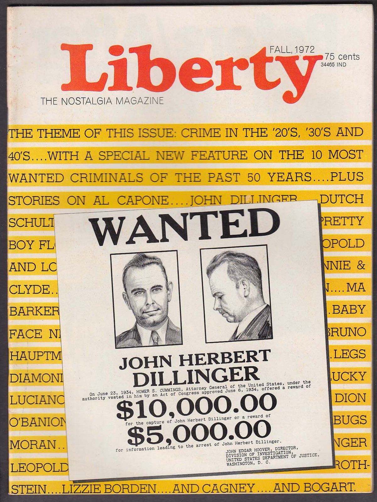 LIBERTY John Dillinger Lizzie Borden Gertrude Ederle ++ Fall 1972