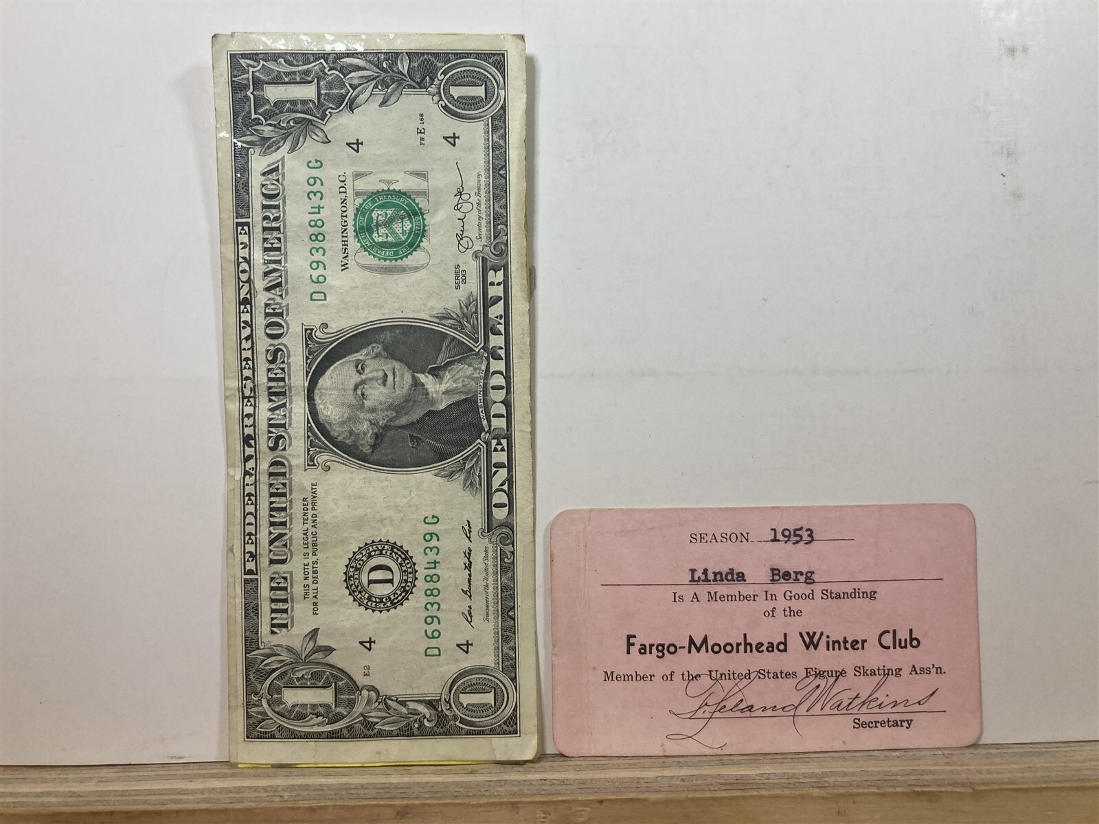 1953 Fargo Moorhead Winter Club Figure Skating Association Membership Card ND MN