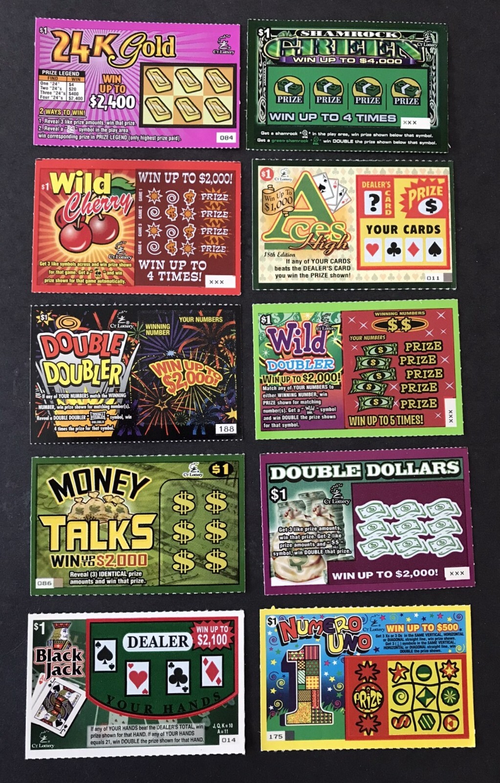 Connecticut Instant SV Lottery Tickets,1980s-early 2000s, no cash value, Lot C-2