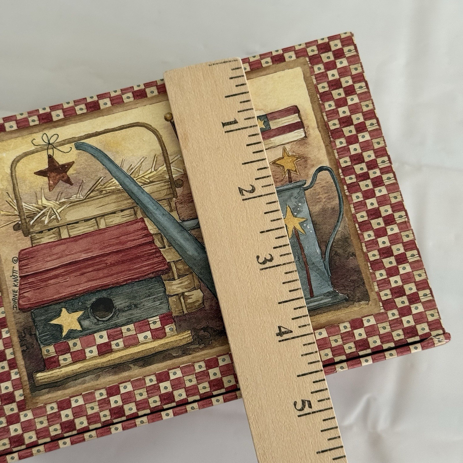 Vtg Diane Knott Art Recipe Box Dividers Patriotic Americana Folk Art Kitchen