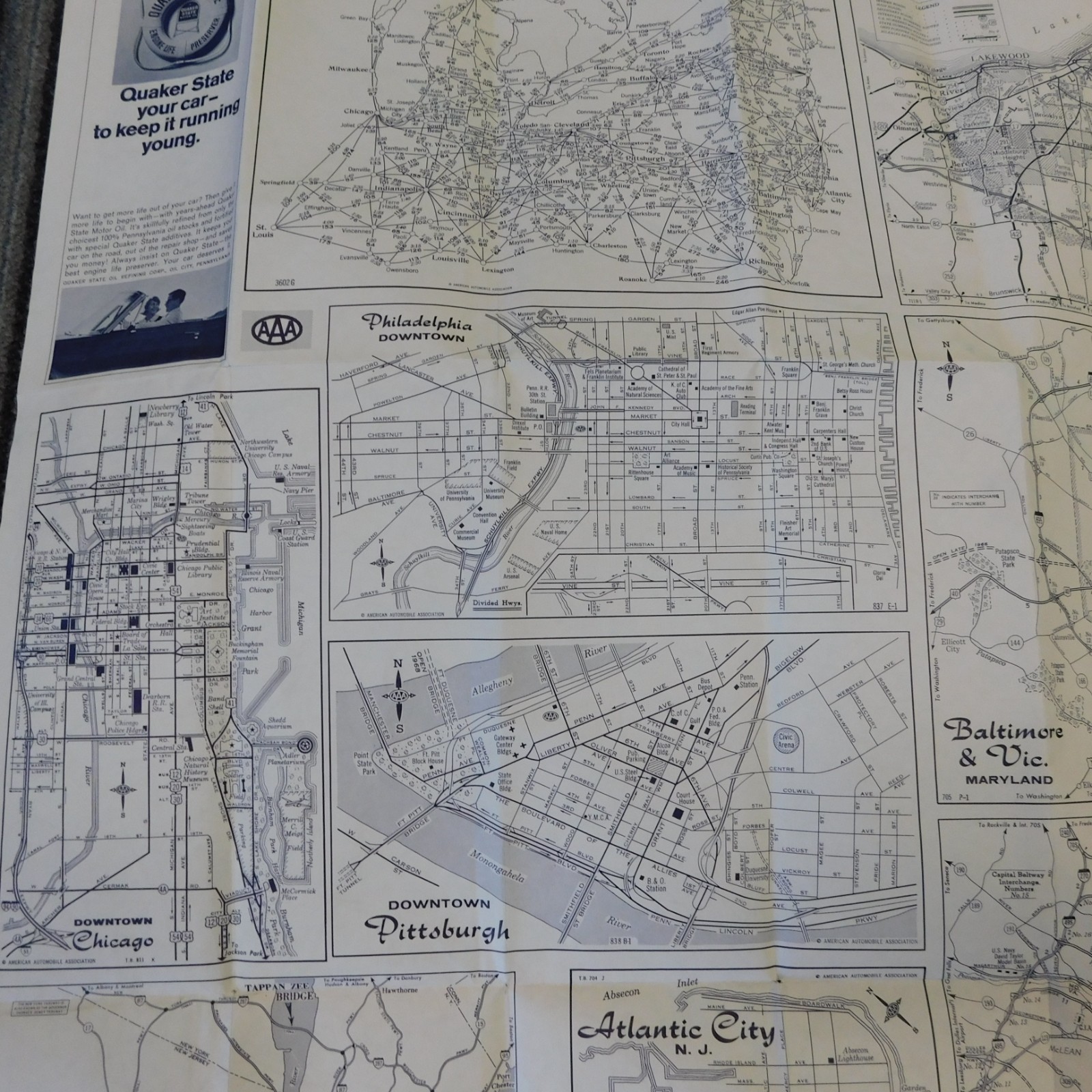 Vintage 1965-1966 AAA Northeastern United States Road Map Travel Route Planner