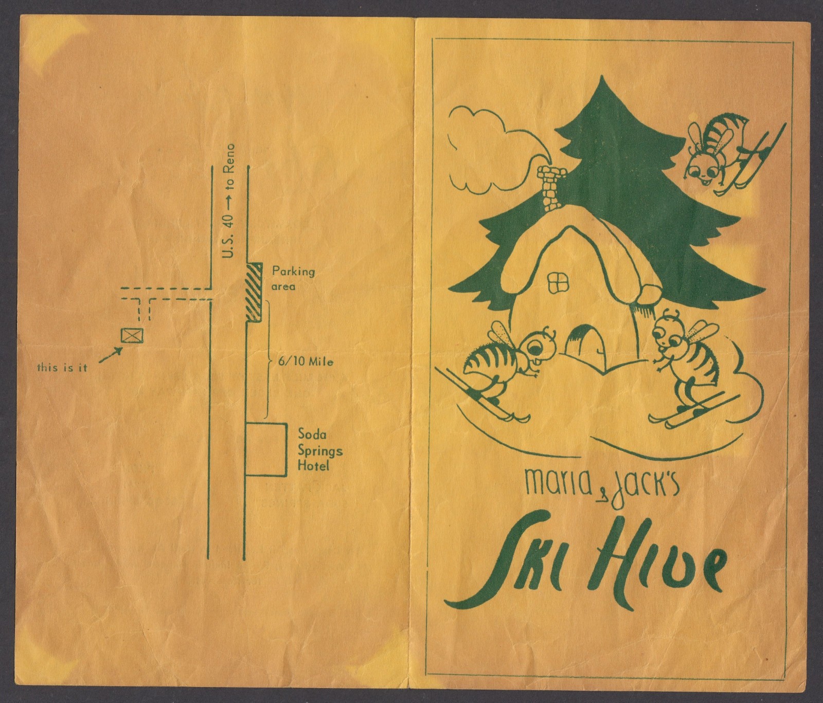 1950’s – 60’s Maria & Jacks SKI HIVE Hotel – Motel Brochure @ Soda Springs CA
