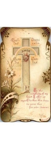 1930s Paris: JLE Edit Sacred Heart Art Nouveau Religious French Card + Cross