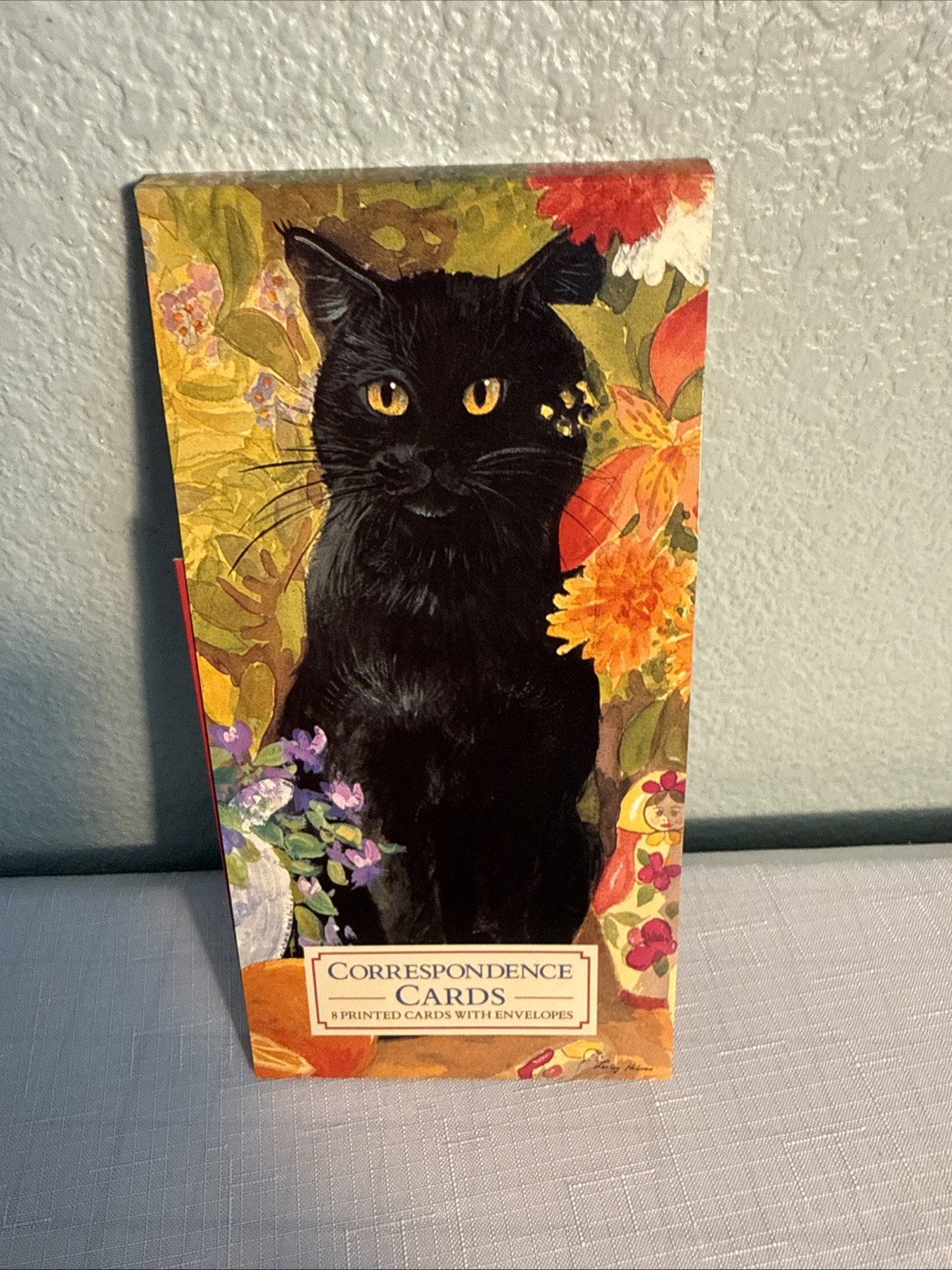 Vintage Greetings Cards Made In England Lesley Holmes Black Cat Orange Pack 8