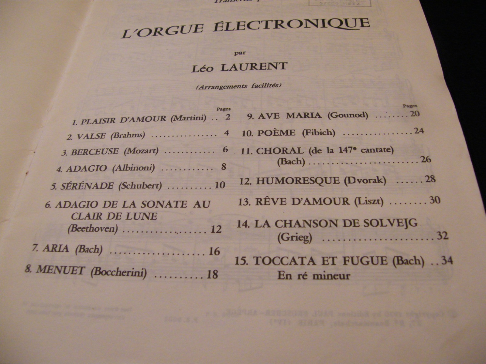 Partition 15 Masterpieces for Electronic Organ Music Sheet