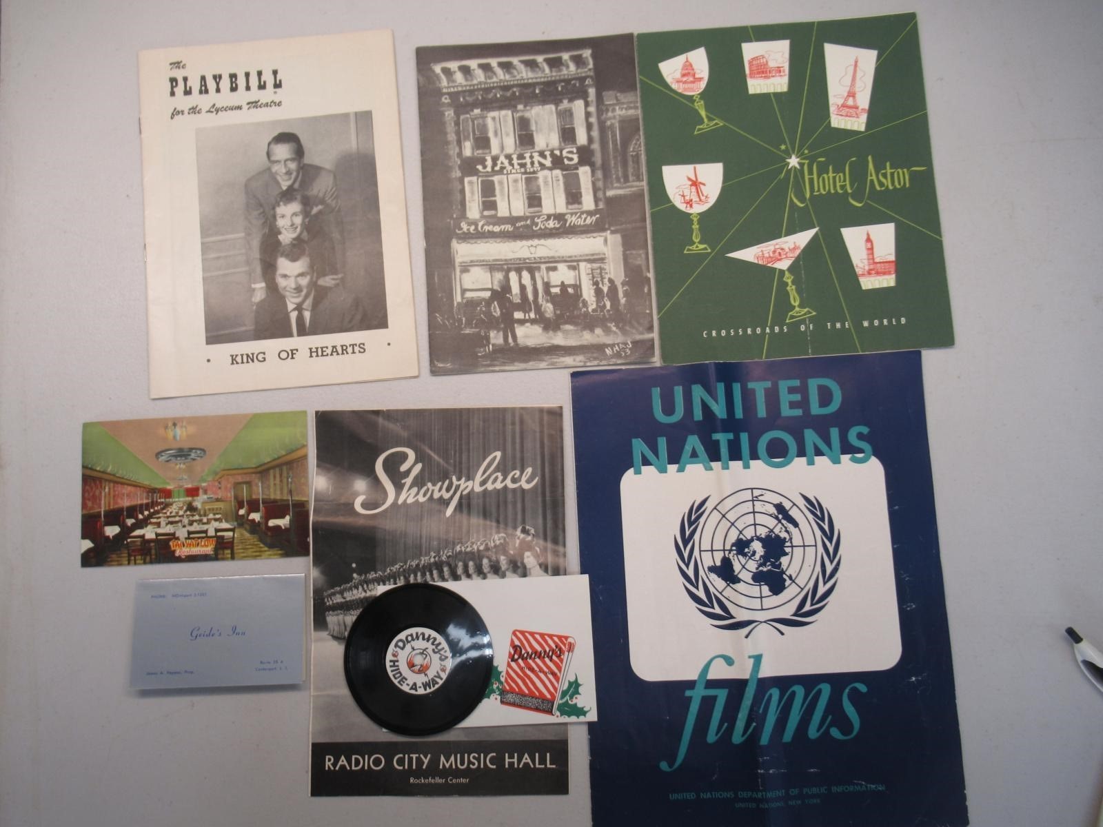 1954 NYC Souvenirs Programs Menus Plus Danny’s Hideaway Recorded Message ch420