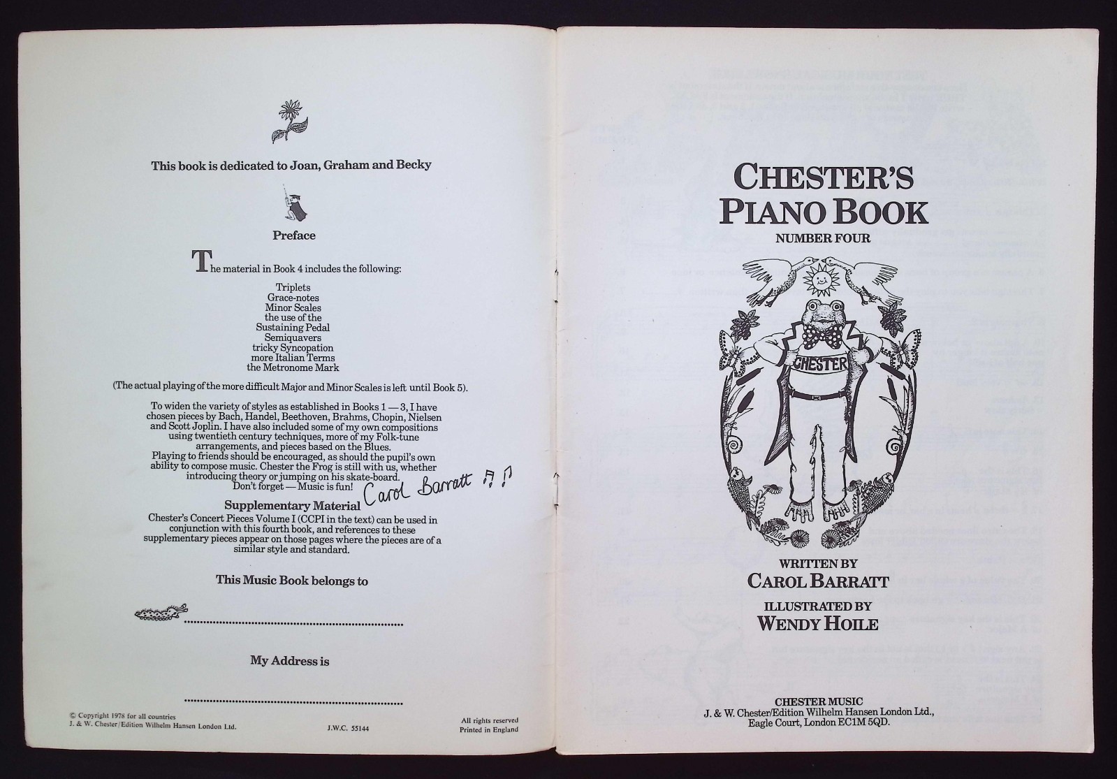 Chester’s Piano Book, Number Four by Carol Barratt, 1978 Chester Music
