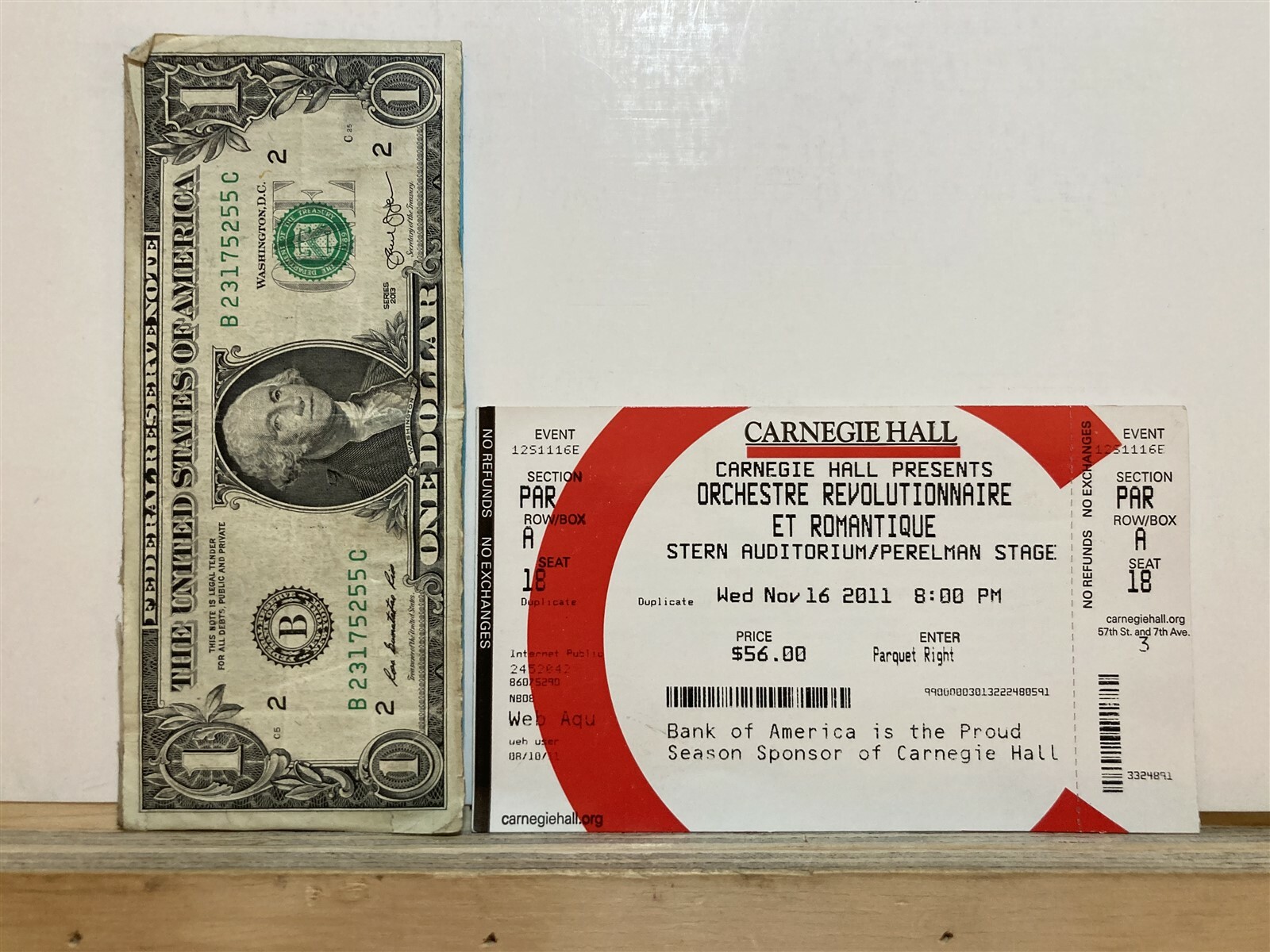 2011 Orchestra Revolution Et Romantique Carnegie Hall NYC Ticket Stub Vtg
