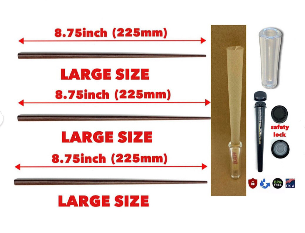 3X large natural wooden poker 8.75”(225mm)+glass cone tip+safety lock tube