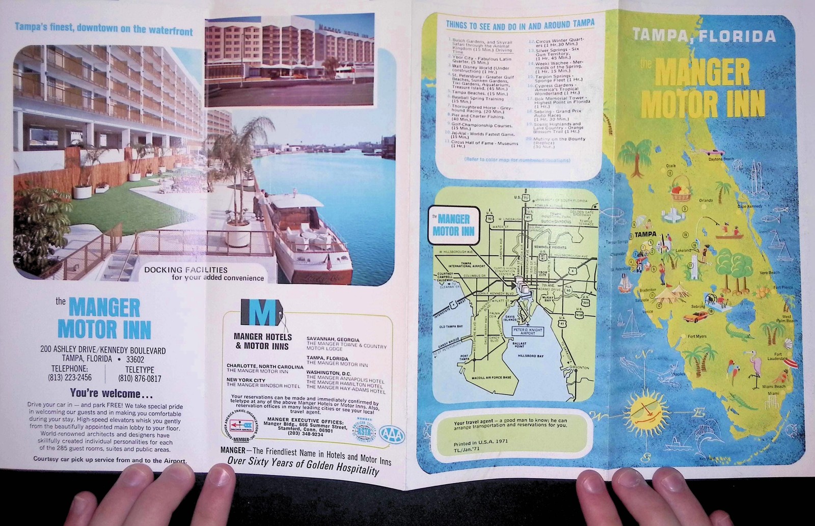 1950s Manger Motor Inn Brochure Wilmington DE Pool Map Motel TV