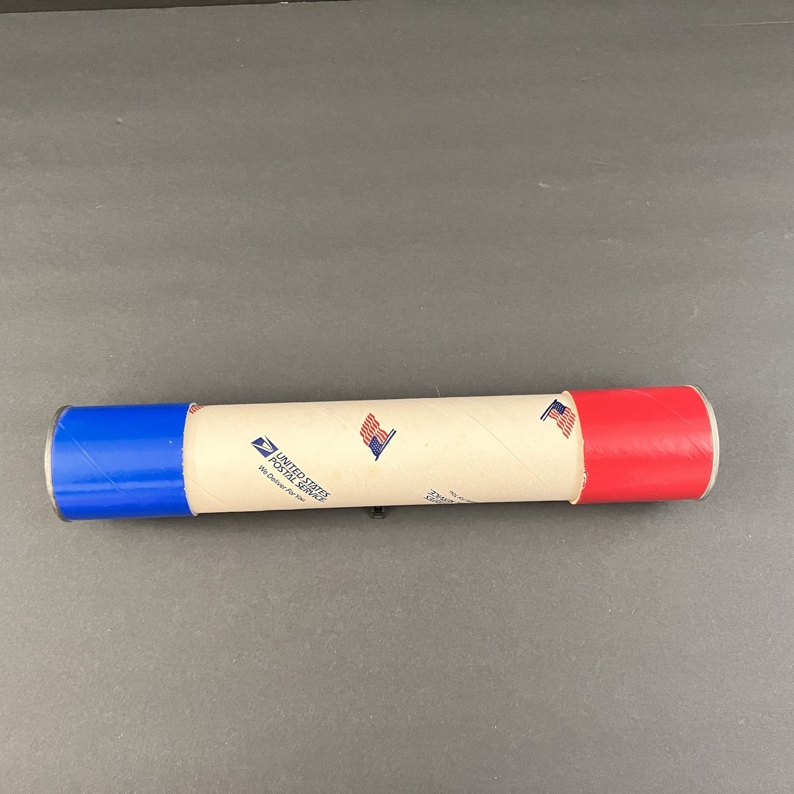 USPS Cardboard Mailing Tube 12″ Patriotic 1970’s American Flag Red White Blue