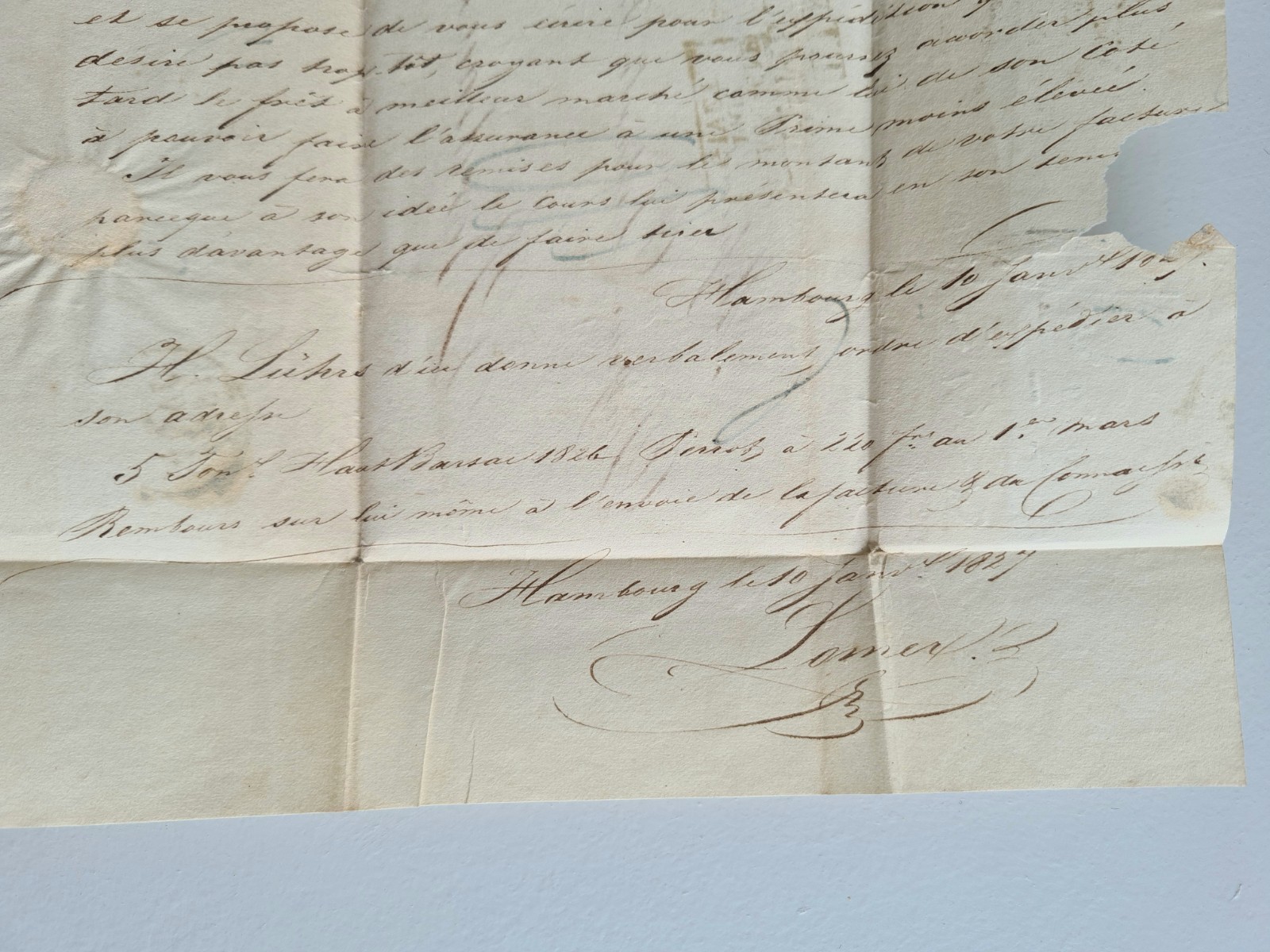 Old Letter Mail January 10 1827 Hamburg Bordeaux Germany By Givet