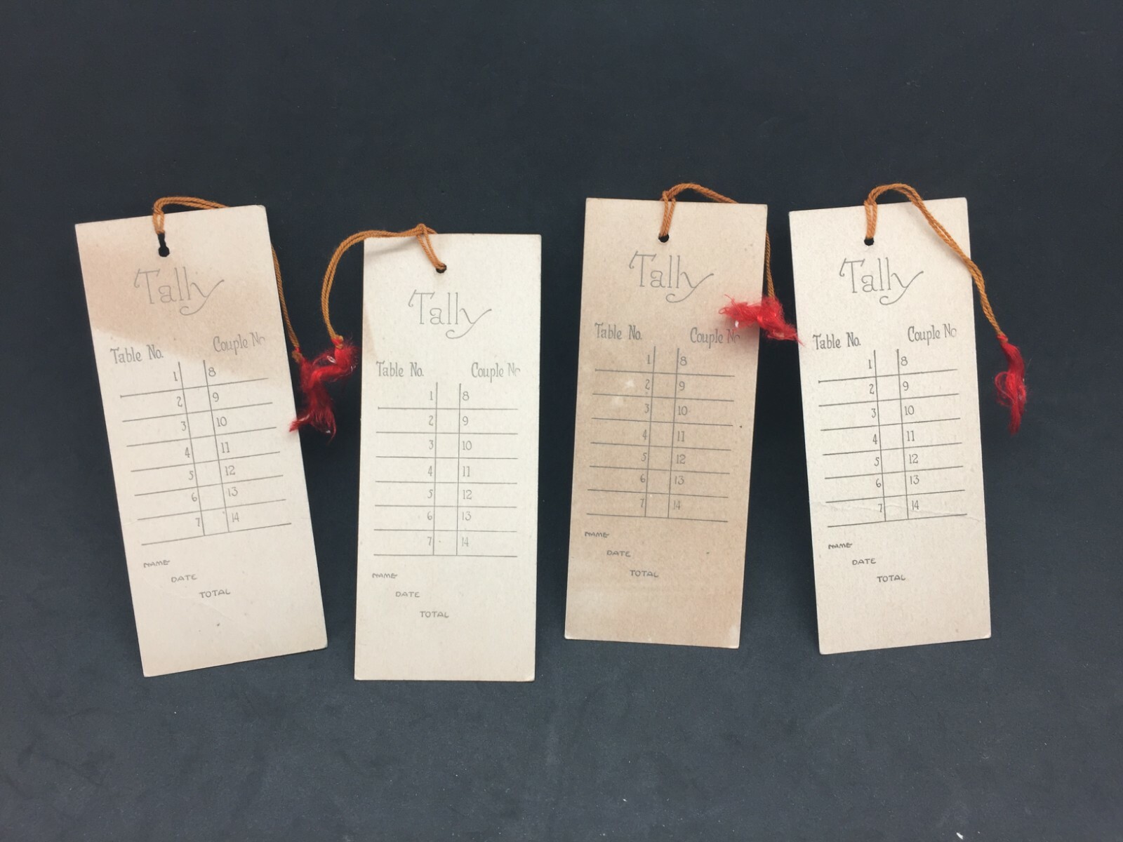 Bridge Cards Game Tally Card Lot 4 Vintage 5″x2″ Cherry Cherries Tassel Cord