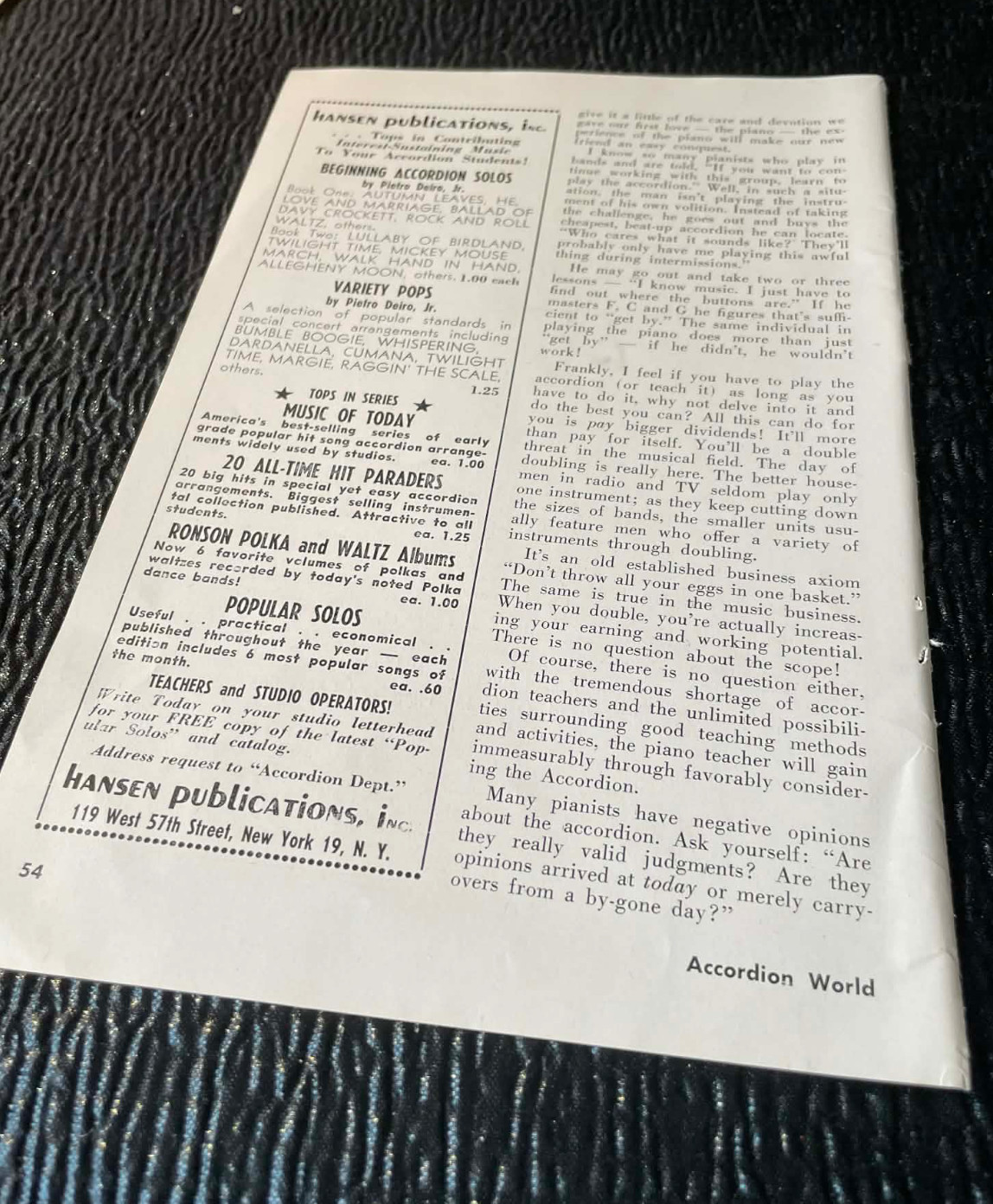 Challenge Professional Pianists Piano Teachers Article 1956 Accordion World
